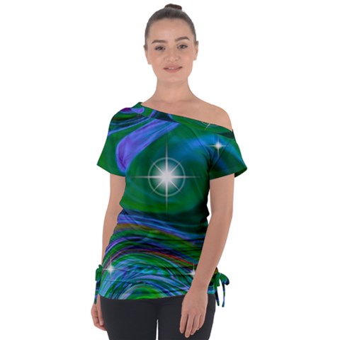 Night Sky Off Shoulder Tie-up Tee by LW41021