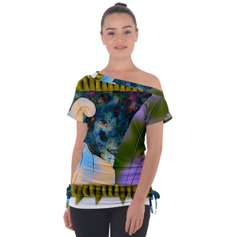 Jungle Lion Off Shoulder Tie-up Tee by LW41021