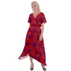Red Rose Cross Front Sharkbite Hem Maxi Dress by LW323