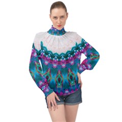 Peacock High Neck Long Sleeve Chiffon Top by LW323