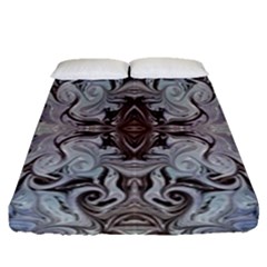 Turquoise Black Arabesque Repeats Fitted Sheet (queen Size) by kaleidomarblingart