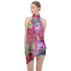 Jungle Love Halter Asymmetric Satin Top by PollyParadise