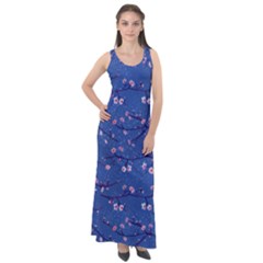 Branches With Peach Flowers Sleeveless Velour Maxi Dress by SychEva
