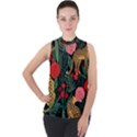 Leopardrose Mock Neck Chiffon Sleeveless Top View1