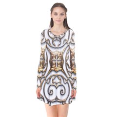 Gold Design Long Sleeve V-neck Flare Dress by LW323