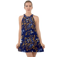Folk Floral Pattern  Flowers Abstract Surface Design  Seamless Pattern Halter Tie Back Chiffon Dress by Eskimos