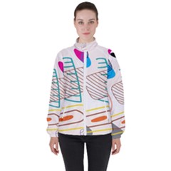 Pastel Abstract Pattern With Beige, Coffee Color Strap Women s High Neck Windbreaker by Casemiro