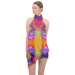 Glitch Futuristic Punk  Halter Asymmetric Satin Top by gloriasanchez