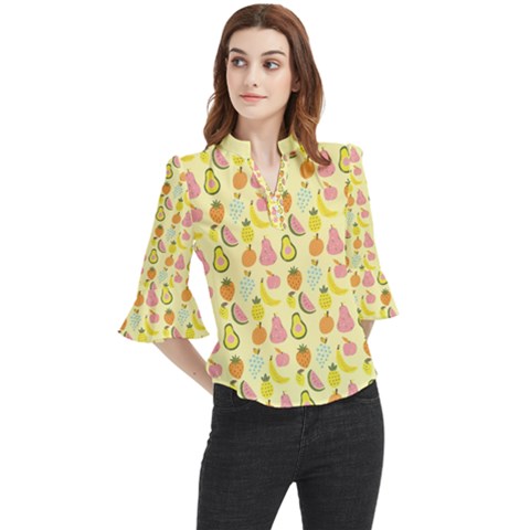 Tropical Fruits Pattern  Loose Horn Sleeve Chiffon Blouse by gloriasanchez