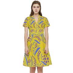Folk Flowers Art Pattern Floral Abstract Surface Design  Seamless Pattern Short Sleeve Waist Detail Dress by Eskimos