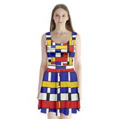 Stripes And Colors Textile Pattern Retro Split Back Mini Dress  by DinzDas
