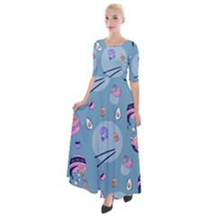 Japanese Ramen Sushi Noodles Rice Bowl Food Pattern 2 Half Sleeves Maxi Dress by DinzDas