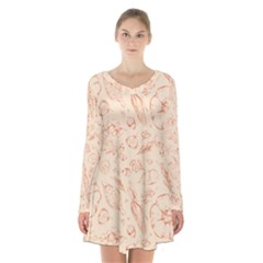 Thanksgiving Flowers And Gifts Pattern Long Sleeve Velvet V-neck Dress by DinzDas