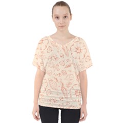 Thanksgiving Flowers And Gifts Pattern V-neck Dolman Drape Top by DinzDas