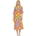 Fast Food Pizza And Donut Pattern Double Cuff Midi Dress View1