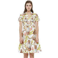 Latterns Pattern Short Sleeve Waist Detail Dress by designsbymallika