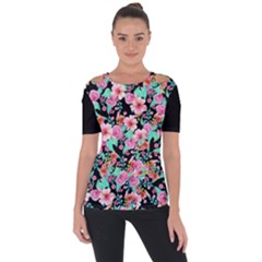 Flower Black Pink Shoulder Cut Out Short Sleeve Top by flowerland