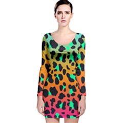Bright Leopard  Long Sleeve Velvet Bodycon Dress by TanitaSiberia