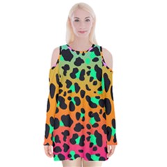 Bright Leopard  Velvet Long Sleeve Shoulder Cutout Dress by TanitaSiberia