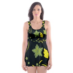 Folk Flowers Art Pattern Floral  Surface Design  Seamless Pattern Skater Dress Swimsuit by Eskimos