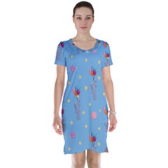 Baby Elephant Flying On Balloons Short Sleeve Nightdress by SychEva