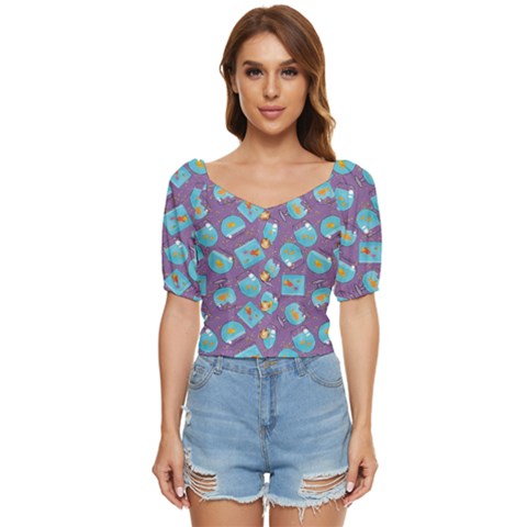 Aquarium With Fish And Sparkles Button Up Blouse by SychEva