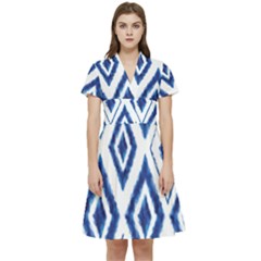 Blue Diamond Pattern Short Sleeve Waist Detail Dress by designsbymallika