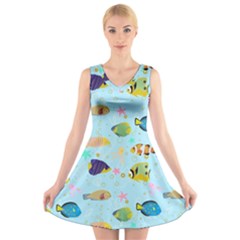 Underwater World V-neck Sleeveless Dress by SychEva