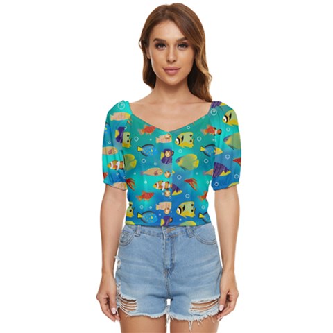 Cheerful And Bright Fish Swim In The Water Button Up Blouse by SychEva
