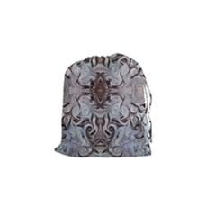 Turquoise Black Arabesque Repeats Drawstring Pouch (small) by kaleidomarblingart