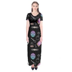 Witch Goth Pastel Pattern Short Sleeve Maxi Dress by NerdySparkleGoth