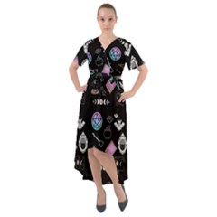 Witch Goth Pastel Pattern Front Wrap High Low Dress by NerdySparkleGoth