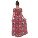 50s Small Print Off Shoulder Open Front Chiffon Dress View2