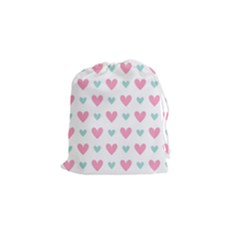 Pink Hearts One White Background Drawstring Pouch (small) by AnkouArts