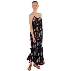 Small Witch Goth Pastel Print Cami Maxi Ruffle Chiffon Dress by NerdySparkleGoth