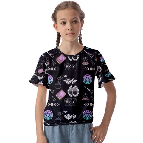 Small Witch Goth Pastel Print Kids  Cuff Sleeve Scrunch Bottom Tee by NerdySparkleGoth