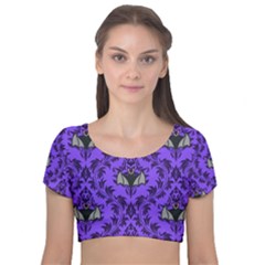 Friggin Bats Pattern Velvet Short Sleeve Crop Top  by NerdySparkleGoth