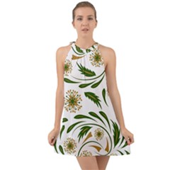 Folk Flowers Pattern Floral Surface Design Halter Tie Back Chiffon Dress by Eskimos