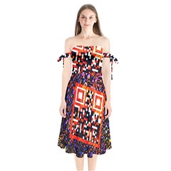 Root Humanity Bar And Qr Code In Flash Orange And Purple Shoulder Tie Bardot Midi Dress by WetdryvacsLair