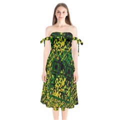 Root Humanity Bar And Qr Code Green And Yellow Doom Shoulder Tie Bardot Midi Dress by WetdryvacsLair