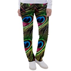 Peacock-feathers-plumage-pattern Women s Casual Pants by Sapixe