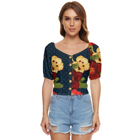 Flowers-vintage-floral Button Up Blouse by Sapixe