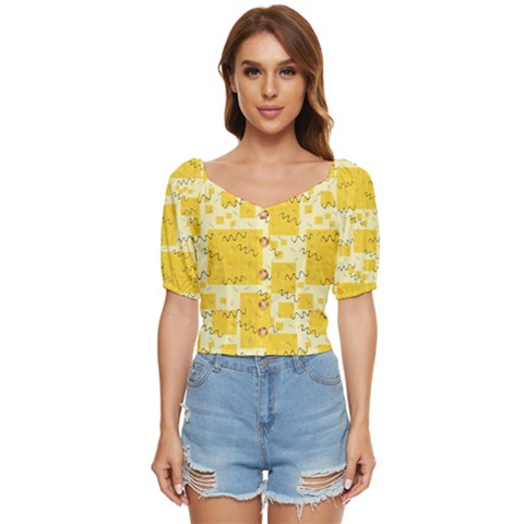 Party-confetti-yellow-squares Button Up Blouse by Sapixe