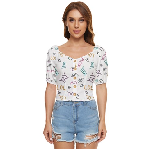 Doodle Pattern Button Up Blouse by Sapixe