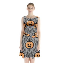 Pumpkin Pattern Sleeveless Waist Tie Chiffon Dress by NerdySparkleGoth
