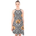 Pumpkin Pattern Halter Collar Waist Tie Chiffon Dress View1