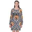 Pumpkin Pattern Long Sleeve Chiffon Shift Dress  View1