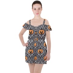 Pumpkin Pattern Ruffle Cut Out Chiffon Playsuit by NerdySparkleGoth