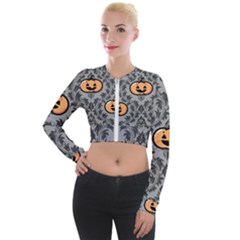 Pumpkin Pattern Long Sleeve Cropped Velvet Jacket by NerdySparkleGoth