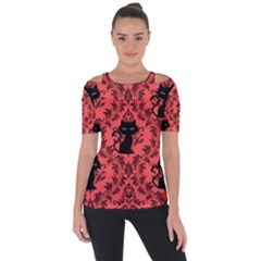 Cat Pattern Shoulder Cut Out Short Sleeve Top by NerdySparkleGoth